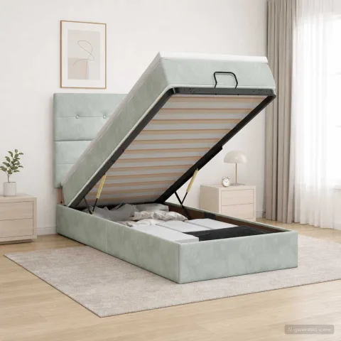 vidaXL Pat ottoman cu saltea Gri deschis 90 x 190 cm Catifea