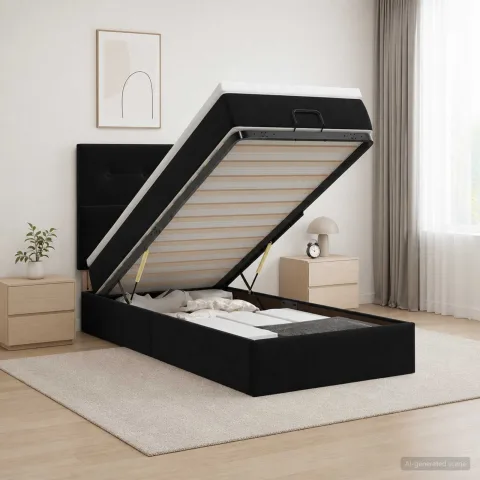 vidaXL Pat Ottoman cu Saltea și LED Negru 90 x 190 cm Catifea
