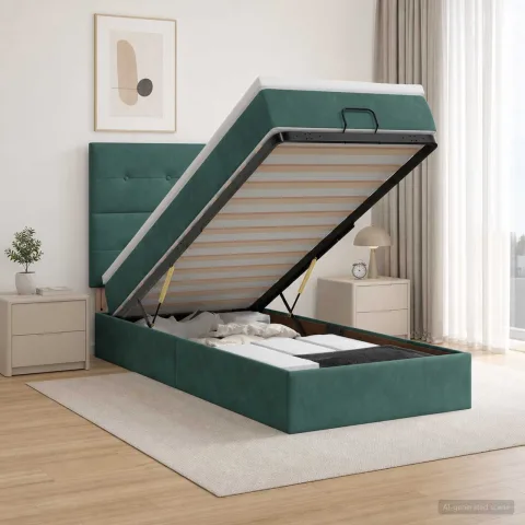vidaXL Pat ottoman cu saltea Verde închis 100 x 200 cm Catifea