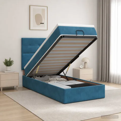 vidaXL Pat ottoman cu saltea Albastru închis 100 x 200 cm Catifea
