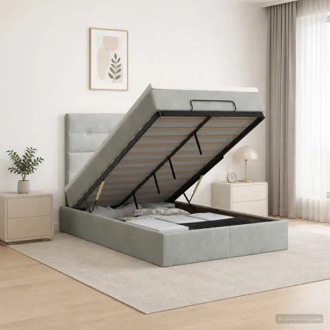 vidaXL Pat Ottoman cu Saltea și LED Gri deschis 120 x 200 cm Catifea
