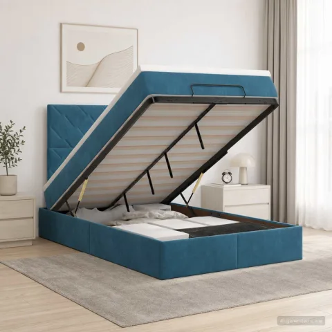 vidaXL Pat ottoman cu saltea Albastru închis 120 x 200 cm Catifea