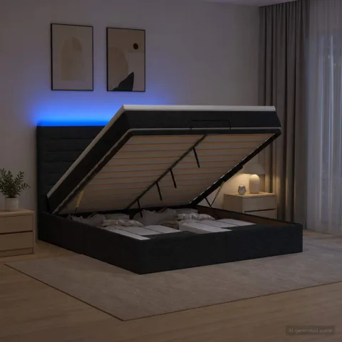 vidaXL Pat Ottoman cu Saltea și LED Negru 180 x 200 cm Țesătură