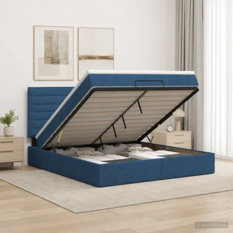 vidaXL Pat ottoman cu saltea albastru 180 x 200 cm Țesătură