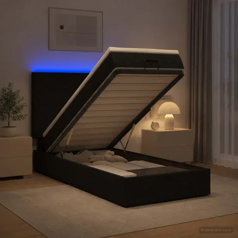 vidaXL Pat Ottoman cu Saltea și LED Negru 90 x 190 cm Țesătură