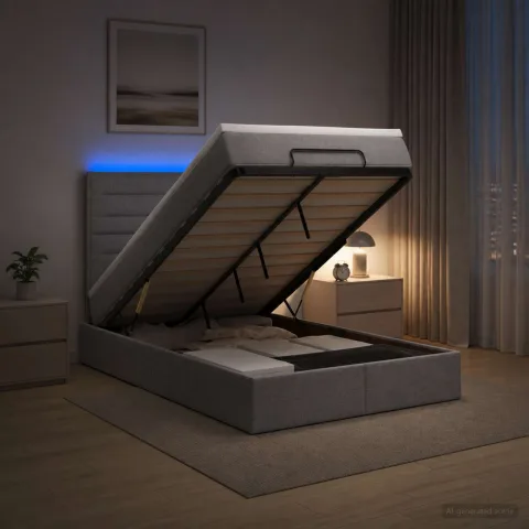 vidaXL Pat Ottoman cu Saltea și LED Gri deschis 120 x 200 cm Țesătură