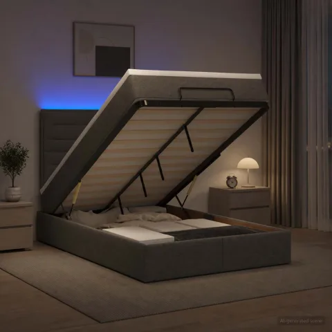 vidaXL Pat Ottoman cu Saltea și LED Gri închis 120 x 200 cm Țesătură