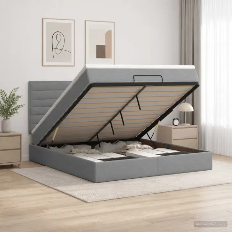 vidaXL Pat ottoman cu saltea Gri deschis 160 x 200 cm Țesătură