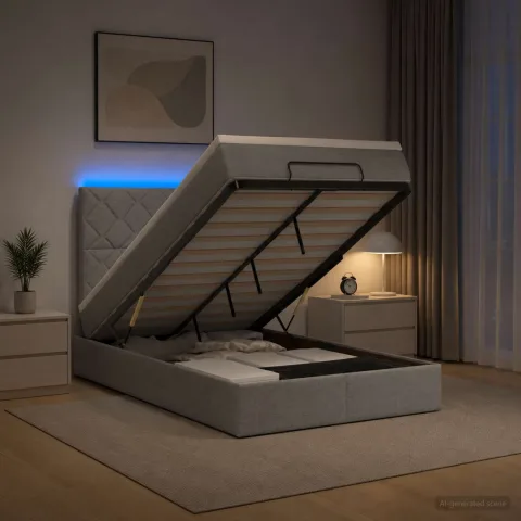 vidaXL Pat Ottoman cu Saltea și LED Gri deschis 120 x 190 cm Țesătură