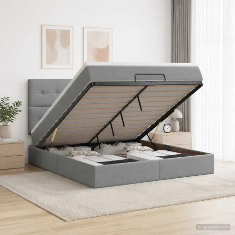 vidaXL Pat ottoman cu saltea Gri deschis 180 x 200 cm Țesătură