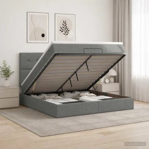 vidaXL Pat Ottoman cu Saltea și LED Gri închis 140 x 190 cm Țesătură
