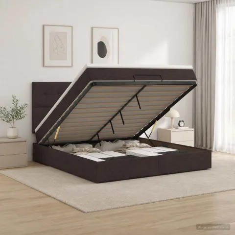 vidaXL Pat Ottoman cu Saltea și LED Maro închis 140 x 200 cm Țesătură