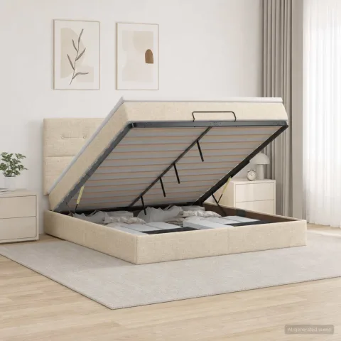 vidaXL Pat Ottoman cu Saltea și LED Crem 140 x 190 cm Țesătură