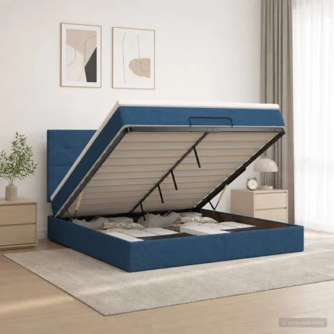vidaXL Pat ottoman cu saltea albastru 140 x 190 cm Țesătură