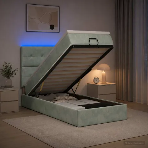 vidaXL Pat Ottoman cu Saltea și LED Gri deschis 90 x 190 cm Catifea