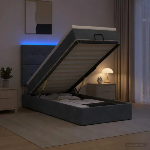 vidaXL Pat Ottoman cu Saltea și LED Gri închis 80 x 200 cm Catifea