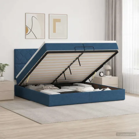 vidaXL Pat Ottoman cu Saltea și LED albastru 200 x 200 cm Țesătură