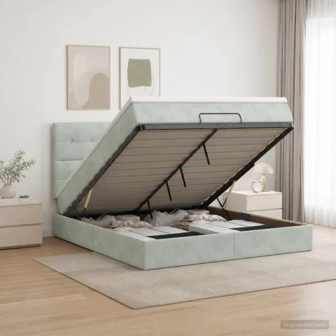 vidaXL Pat ottoman cu saltea Gri deschis 160 x 200 cm Catifea