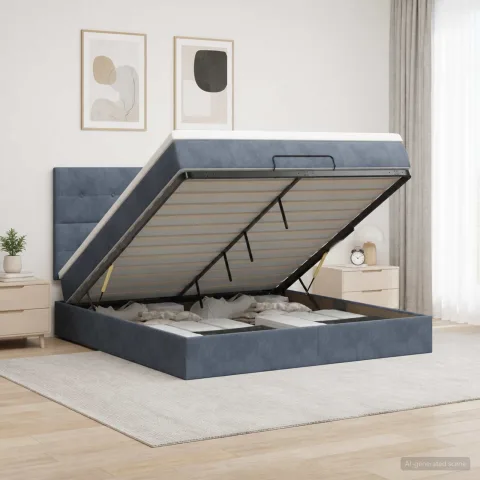 vidaXL Pat Ottoman cu Saltea și LED Gri închis 140 x 200 cm Catifea
