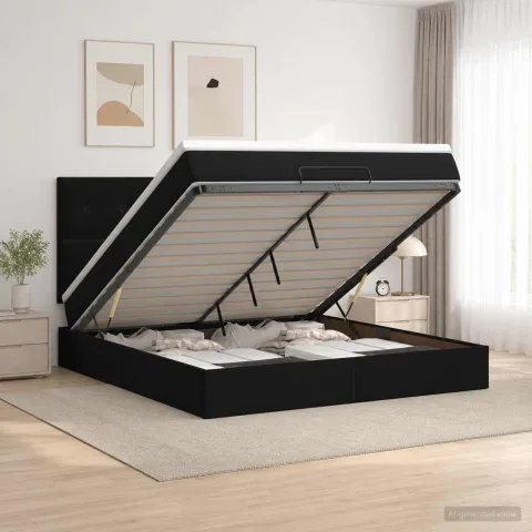 vidaXL Pat ottoman cu saltea cu headboard Negru 180 x 200 cm Catifea