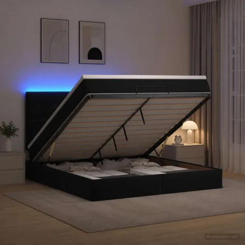vidaXL Pat Ottoman cu Saltea și LED Negru 140 x 190 cm Catifea