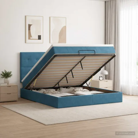vidaXL Pat ottoman cu saltea Albastru închis 140 x 190 cm Catifea