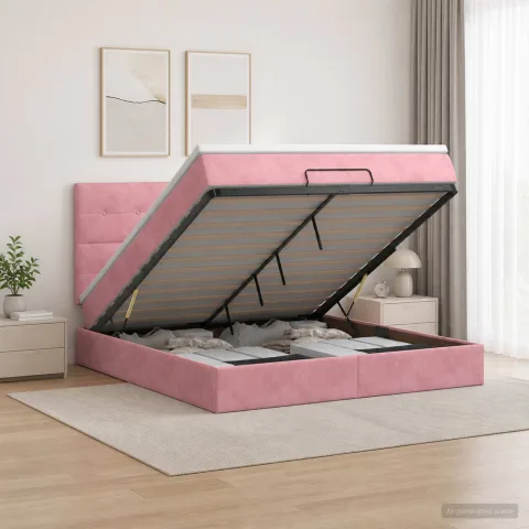 vidaXL Pat ottoman cu saltea cu headboard Roz 180 x 200 cm Catifea