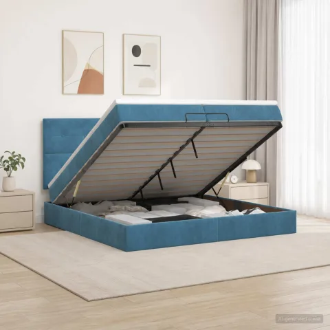 vidaXL Pat ottoman cu saltea Albastru închis 200 x 200 cm Catifea