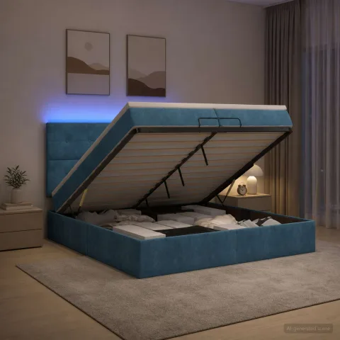 vidaXL Pat Ottoman cu Saltea și LED Albastru închis 200 x 200 cm