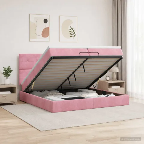 vidaXL Pat Ottoman cu Saltea și LED Roz 200 x 200 cm Catifea
