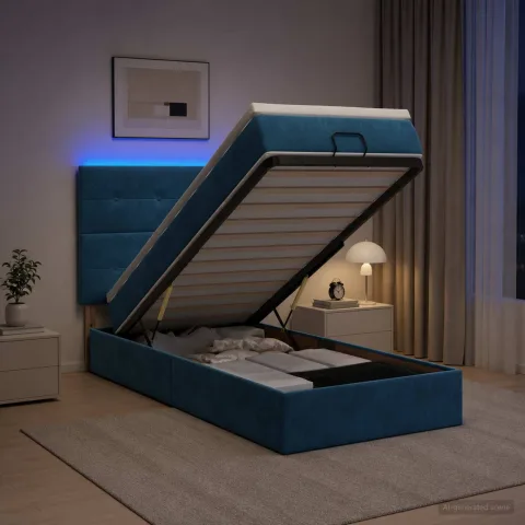 vidaXL Pat Ottoman cu Saltea și LED Albastru închis 100 x 200 cm