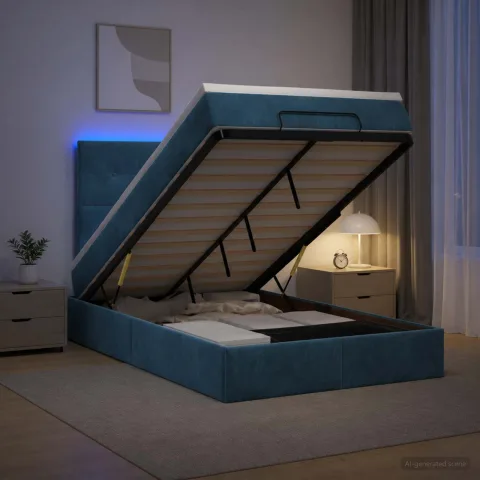 vidaXL Pat Ottoman cu Saltea și LED Albastru închis 120 x 200 cm