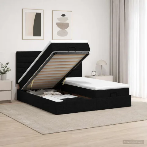 vidaXL Pat Ottoman cu Saltea și LED Negru 180 x 200 cm Țesătură