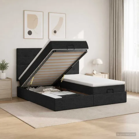 vidaXL Pat Ottoman cu Saltea și LED Negru 160 x 200 cm Țesătură