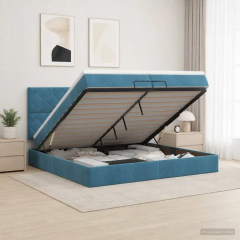 vidaXL Pat Ottoman cu Saltea și LED Albastru închis 200 x 200 cm