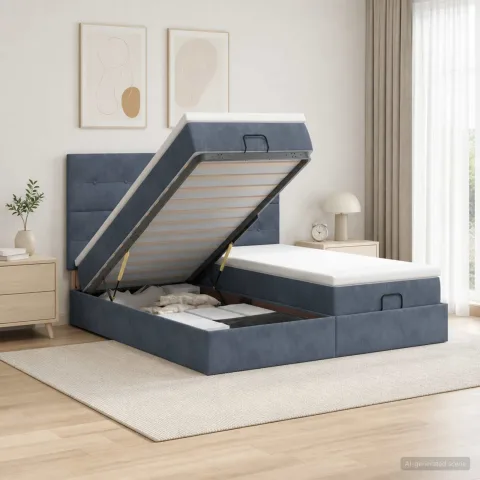 vidaXL Pat ottoman cu saltea cu headboard 2 buc. Gri închis Catifea