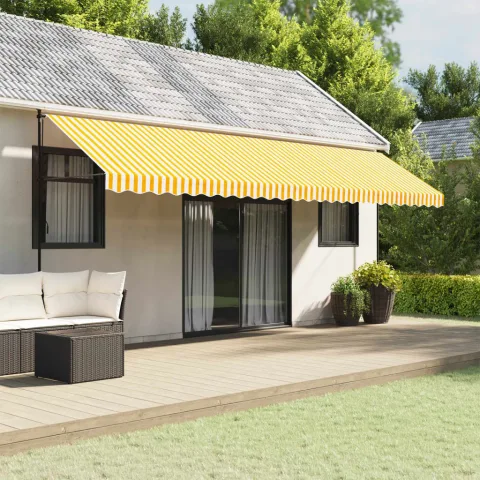 vidaXL Pânză de rezervă fald copertină, galben și alb 580x20 cm dungi