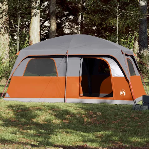 vidaXL Cort de camping pentru 8 persoane, gri/portocaliu, impermeabil