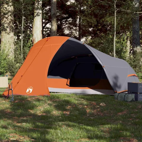 vidaXL Cort de camping pentru 4 persoane, gri și portocaliu, impermeabil