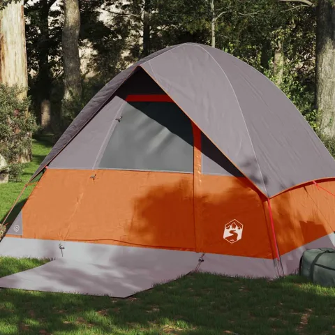 vidaXL Cort de camping pentru 4 persoane, gri și portocaliu, impermeabil