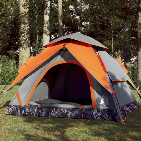 vidaXL Cort camping cupolă 3 persoane, gri/portocaliu, setare rapidă