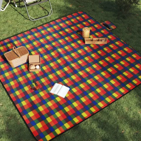 vidaXL Pătură picnic pliabilă, carouri multicolor, 200x200 cm catifea