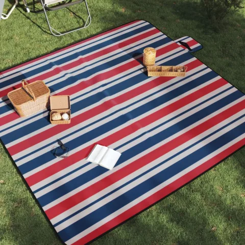 vidaXL Pătură picnic pliabilă, dungi roșu albastre, 200x200 cm catifea