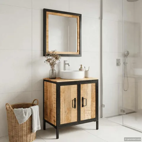 vidaXL Set mobilier de baie, 2 piese, fier și lemn masiv de mango
