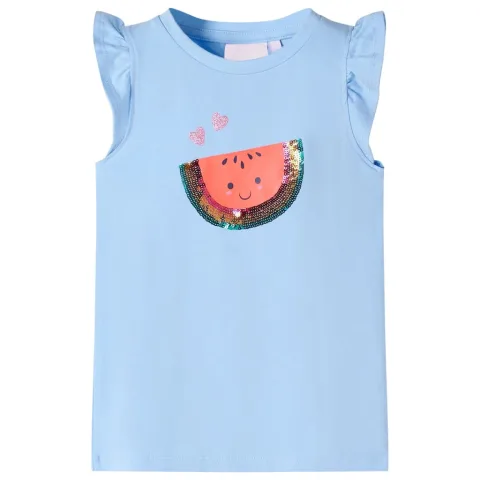 Tricou pentru copii cu mâneci cu volane, albastru deschis, 128