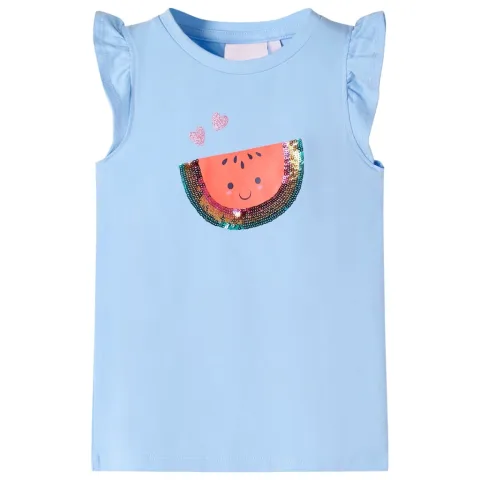 Tricou pentru copii cu mâneci cu volane, albastru deschis, 140