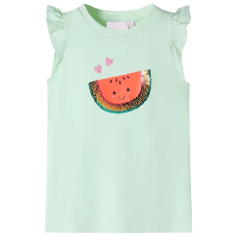 Tricou pentru copii cu mâneci cu volane, verde deschis, 128