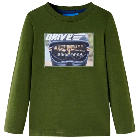 Tricou pentru copii cu mâneci lungi, kaki închis, 104