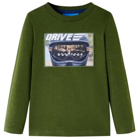 Tricou pentru copii cu mâneci lungi, kaki închis, 128