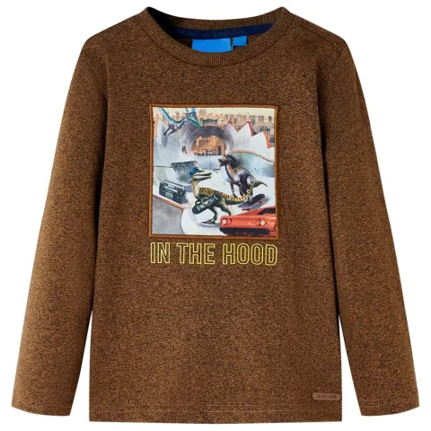 Tricou de copii cu mâneci lungi, coniac melanj, 116